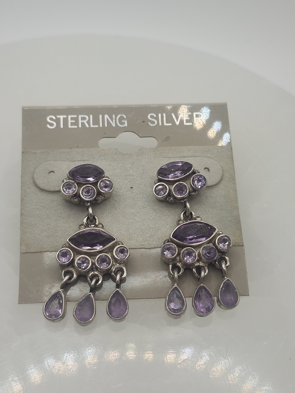 Sterling Silver Amethyst Drop Dangle Earrings